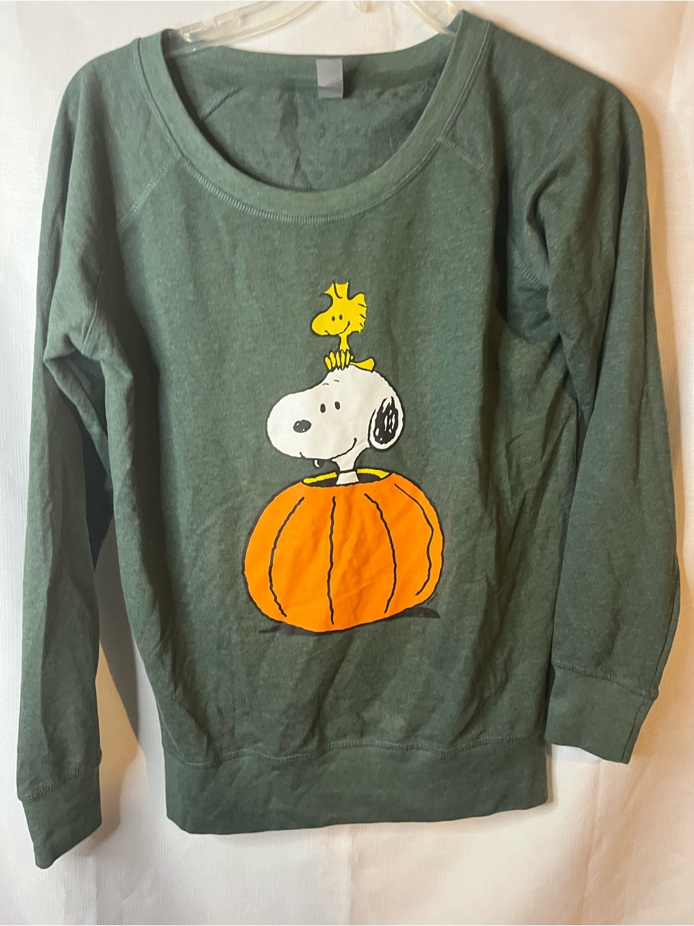 Women's Green Long Sleeve Snoopy Pumpkin Graphic Tee